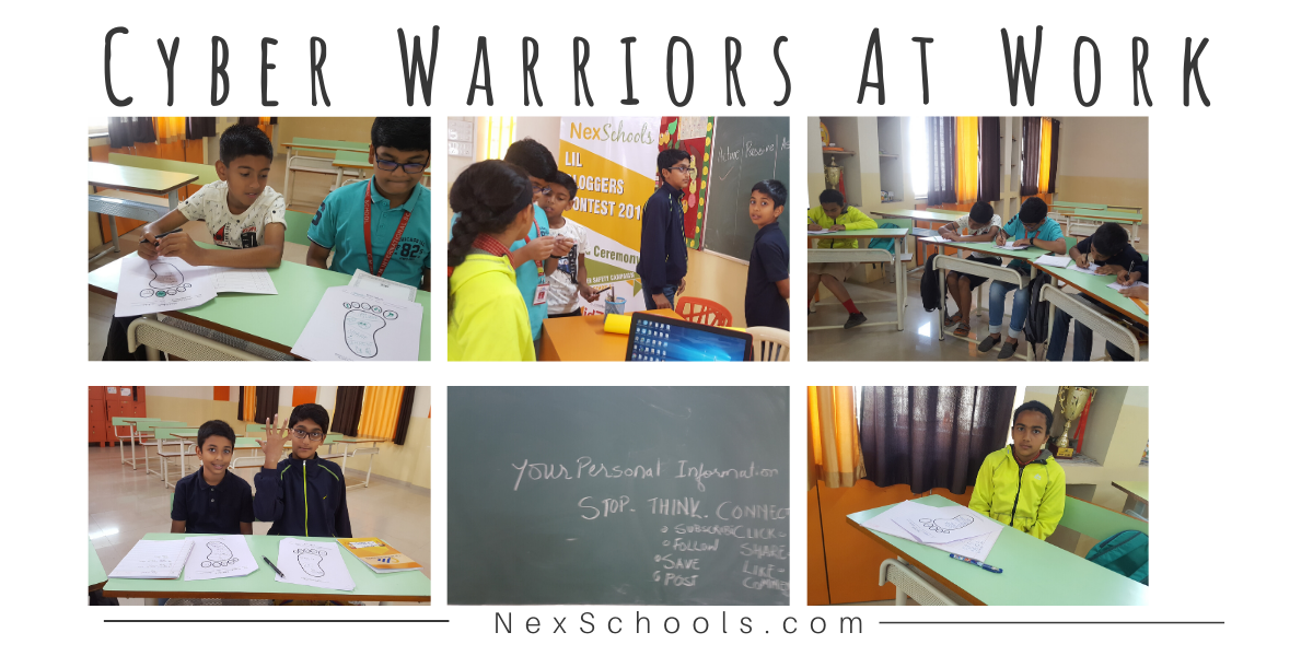 Cyber Warrior children at work, certificate course in classroom for middle school, digital footprint, cyber safety workshop 